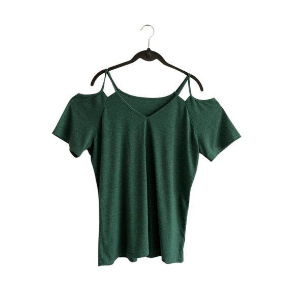 Women's Cold Shoulder Short Sleeve T-Shirt-Green- Size XL - Picture 1 of 5